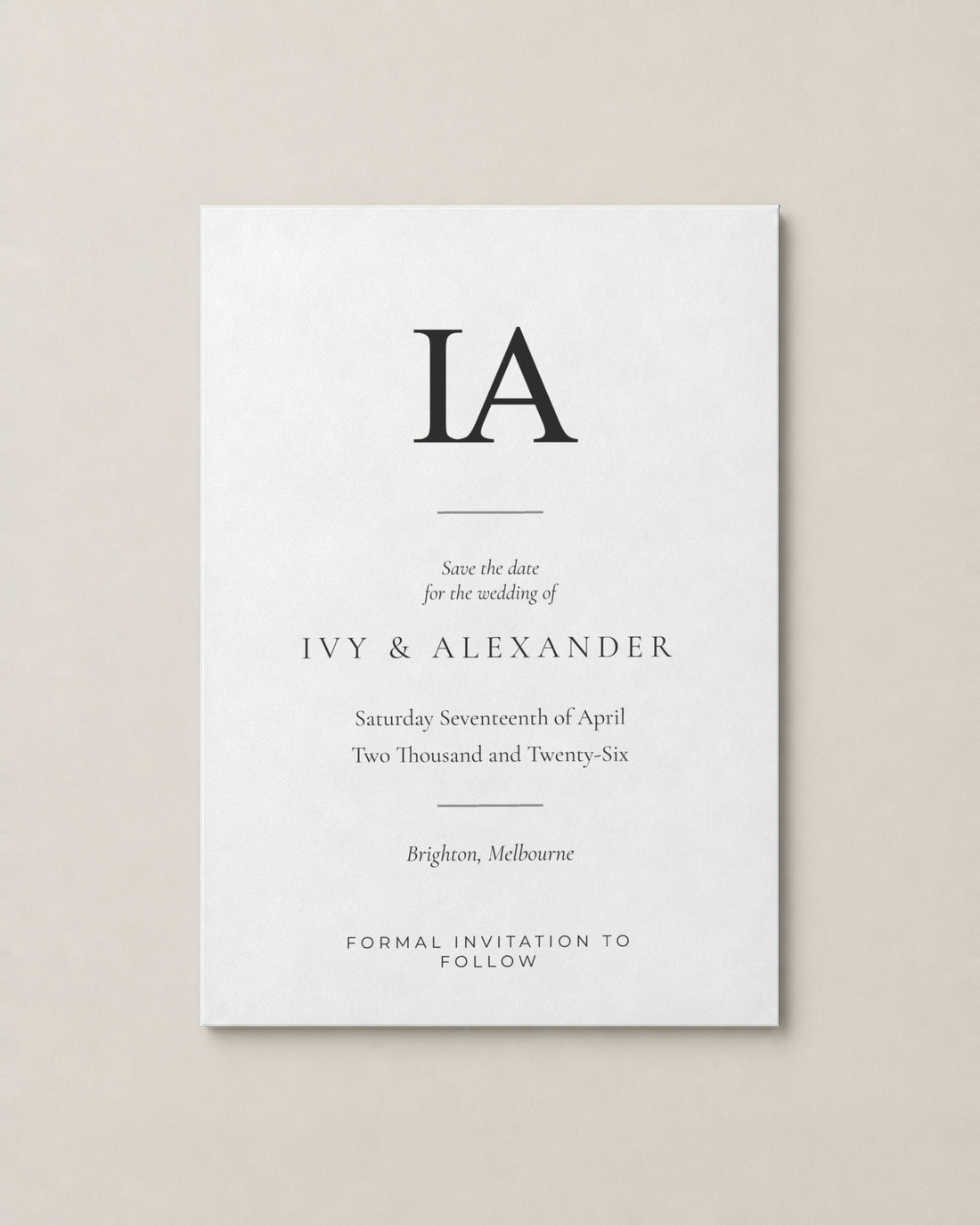 The Thornbury save the date, personalised and printed in Australia