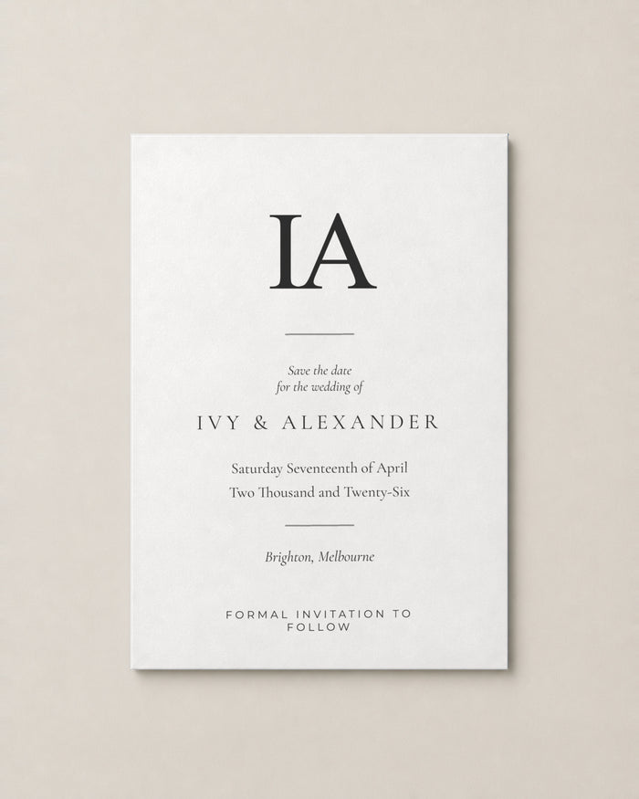 The Thornbury save the date, personalised and printed in Australia