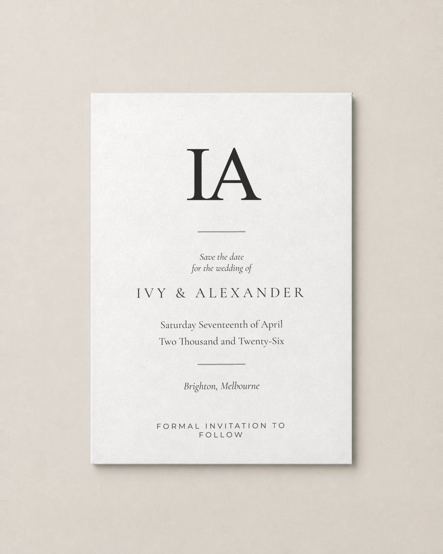 The Thornbury save the date, personalised and printed in Australia