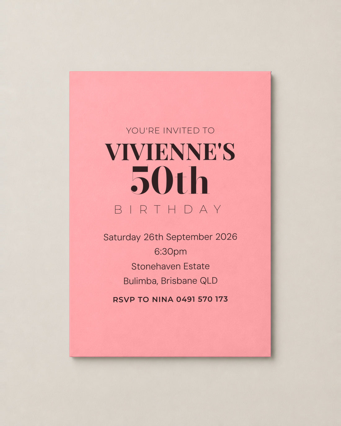 The Whitehaven birthday invitation, personalised and printed in Australia