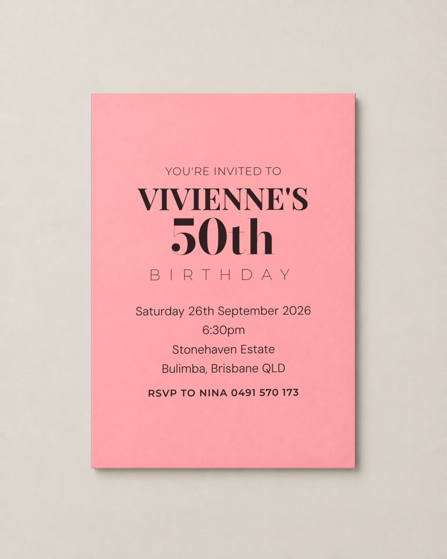 The Whitehaven birthday invitation, personalised and printed in Australia