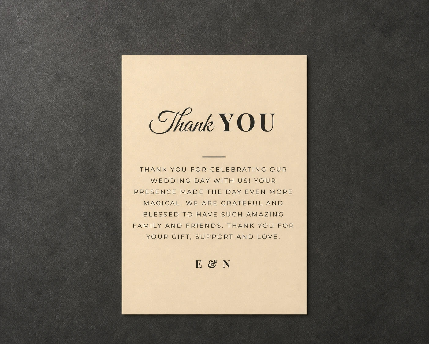 Sycamore thank you card on charcoal stone