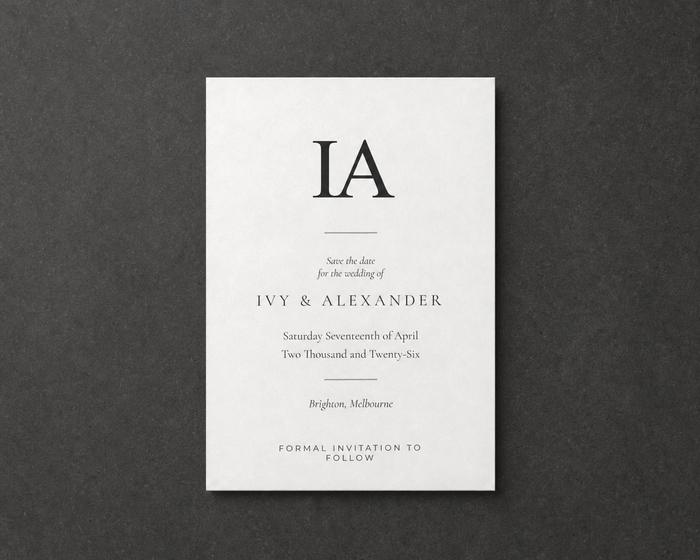 Thornbury save the date on charcoal stone