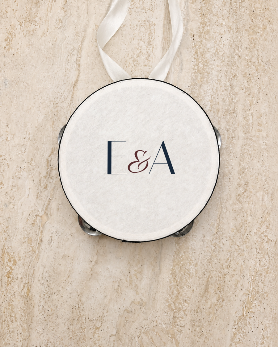 Personalised Wedding Tambourine, Initials, ribbon view