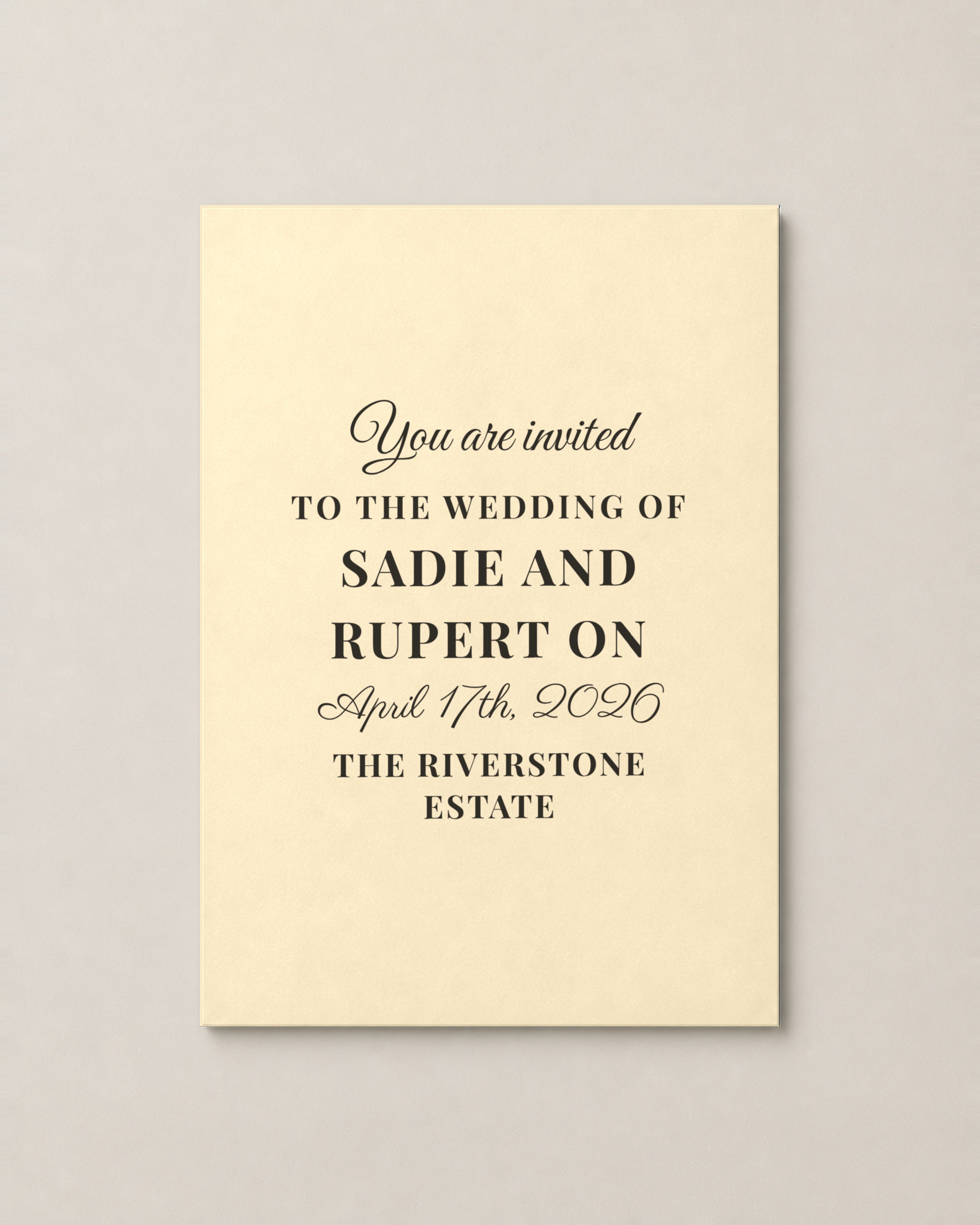 The Birchgrove wedding invitation, personalised and printed in Australia